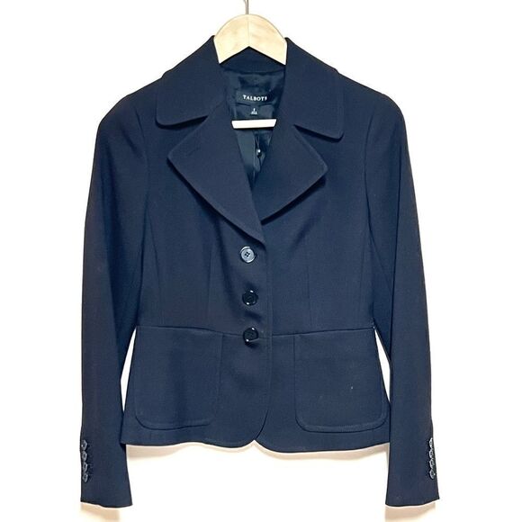 Talbots NWT Black Kate Fit 3 Button Wool Blazer, Size 2- Retails $199 - Picture 1 of 8